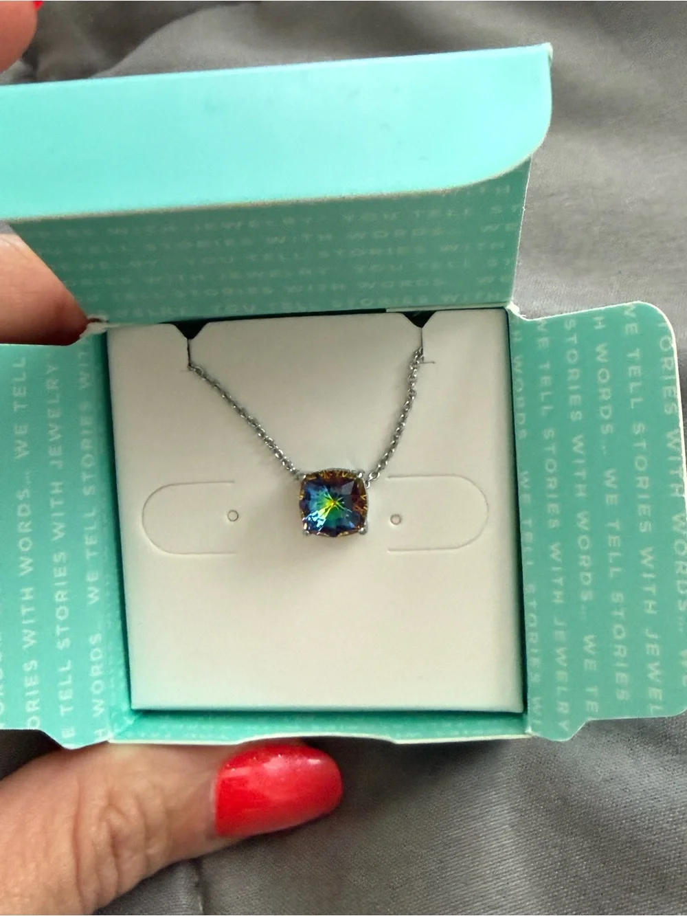 Origami Owl Iridescent Blue-Green Crystal Necklace & Clara Stud Earrings Set